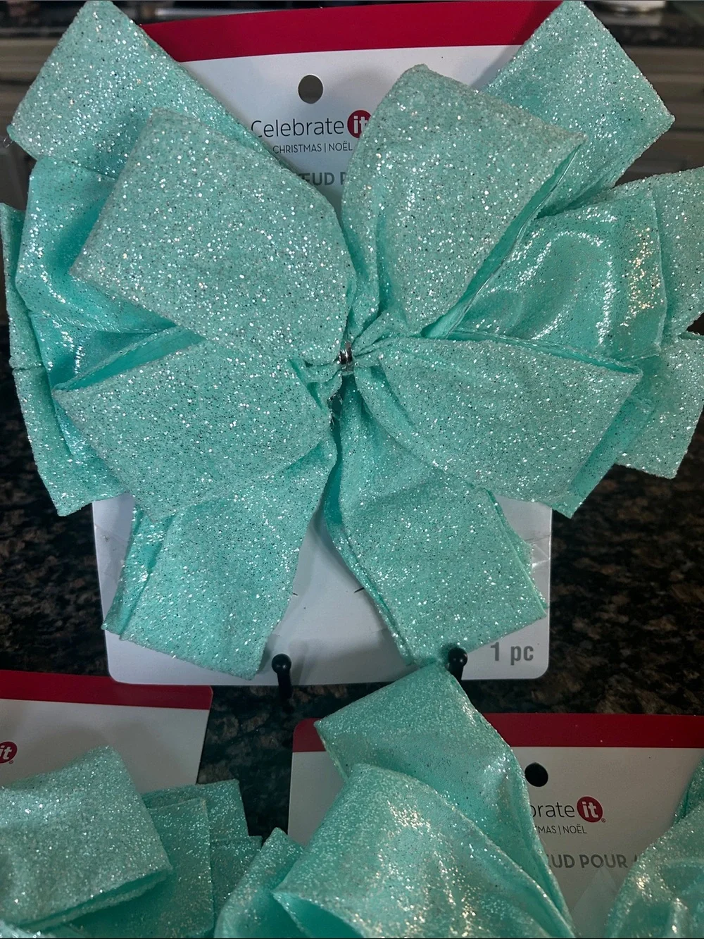 CELEBRATE IT GLITTER AQUA TREE BOW LOT OF 3 NWT